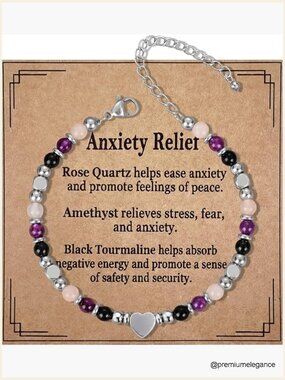 Natural Stone Beaded Bracelet Healing Anxiety Relief Triple Protection Good